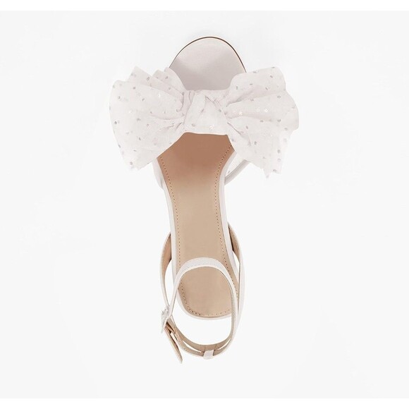 Womens Bow Cute Wedding Bridal Shoes Size 6 Bow Tie Heels Sandals Slingback - Picture 6 of 13